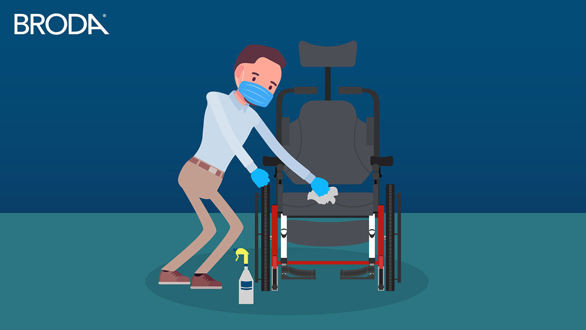 Graphic Showing Man Disinfecting A Broda Wheelchair