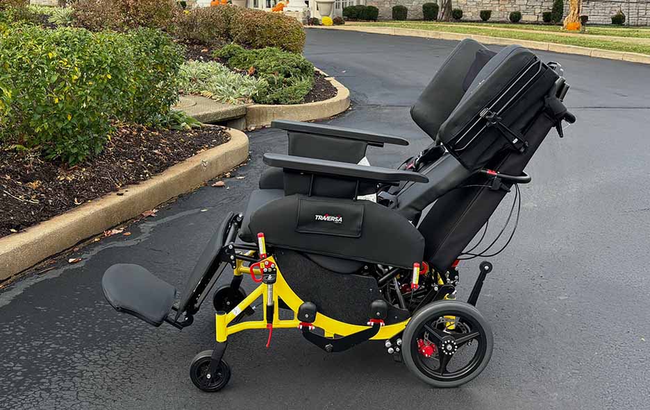 The Traversa Transport Wheelchair outside of a care facility