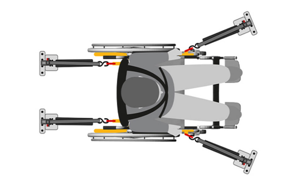 Graphic Showing Top VIew Of a Transport Wheelchair Strapped In Securely